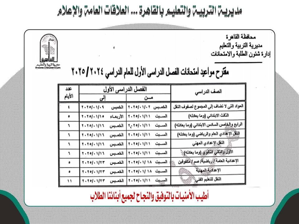 امتحانات الترم الأول 2025 للشهادة الإعدادية بالقاهرة