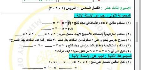 مراجعات نهائية.. أسئلة تقييم الاسبوع الـ 13 في الرياضيات الصف الثالث الابتدائي - ترند نيوز