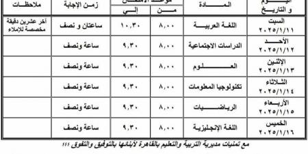 محافظ القاهرة يعتمد جدول امتحانات الفصل الدراسي الأول - ترند نيوز