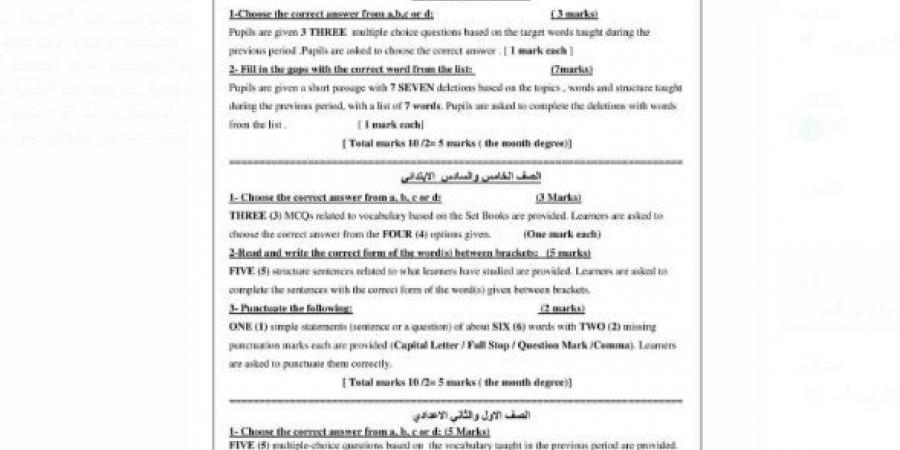 ضوابط امتحان اللغة الإنجليزية للصفين الثالث والرابع الابتدائي - ترند نيوز