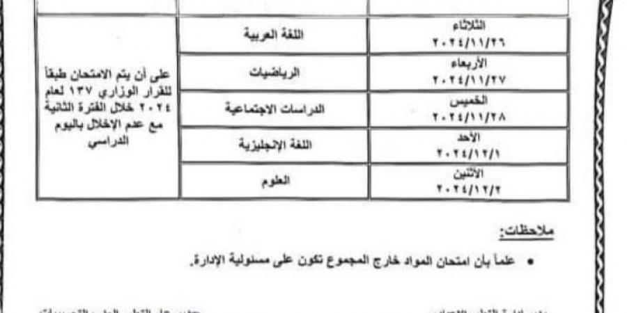 جداول اختبارات شهر نوفمبر لصفوف النقل بالقاهرة - ترند نيوز