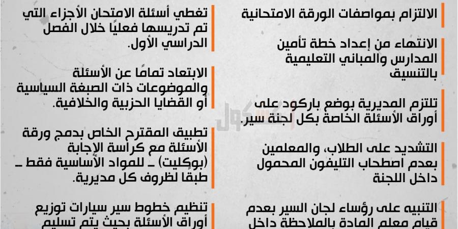 انفوجراف.. تعليمات هامة من التعليم بشأن امتحانات الترم الأول 2025 للشهادة الإعدادية - ترند نيوز