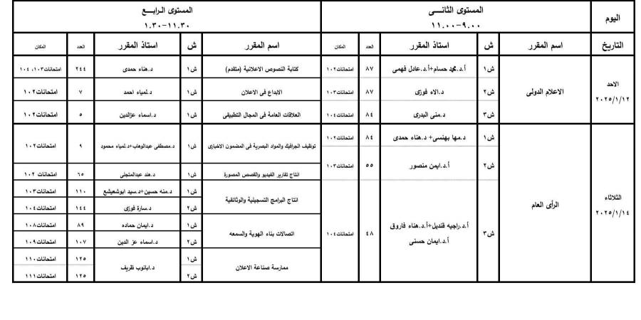 جداول امتحانات برنامج اللغة العربية بكلية الإعلام جامعة القاهرة 2024/2025 - ترند نيوز